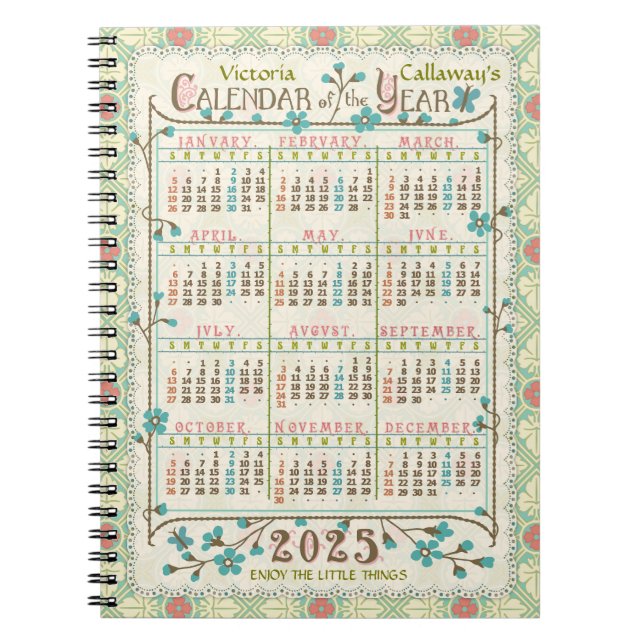 2025 Års Kalender Victorian Art Nouveau | Anpassad Anteckningsbok (Framsidan)