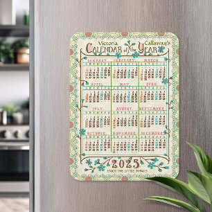2025 Års Kalender Victorian Art Nouveau Anpassad Magnet
