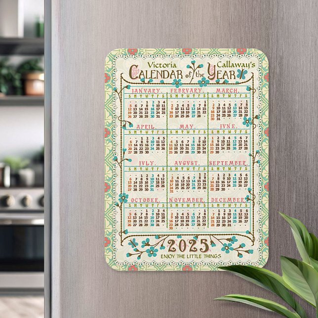 2025 Års Kalender Victorian Art Nouveau | Anpassad Magnet (Skapare uppladdad)
