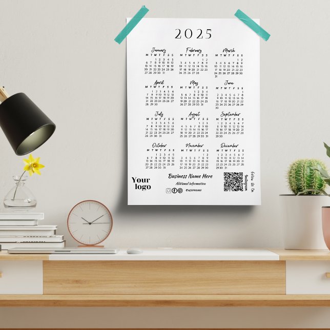 2025-års kalender, vit typbild (2025 Year Calendar Script Typography White)
