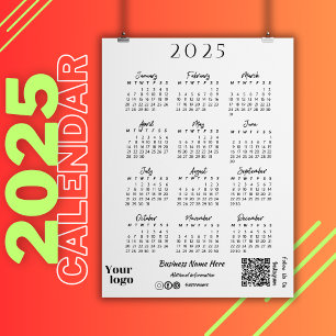 2025-års kalender, vit typbild inbjudningar