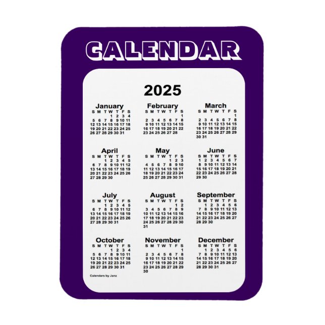 2025 års Lila-kalender från Janz 3x4 Magnet (Vertikal)
