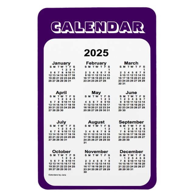 2025 års Lila-kalender från Janz 4 x 6 Magnet (Vertikal)