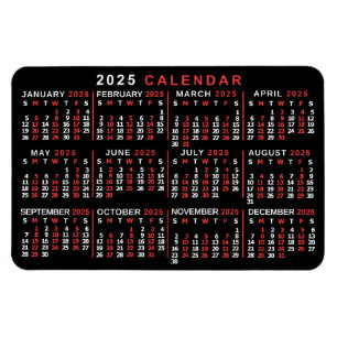 2025 års månadskalender Classic Black White Magnet