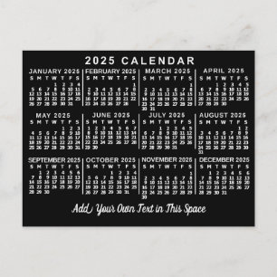 2025 Års Månadskalender Klassisk Svart och Vit Vykort