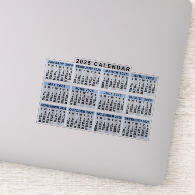 2025 års månadskalender Klassiskt blårandat Klistermärken (Detalj)