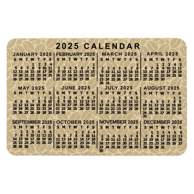 2025 års månadskalender Ljuskaffebönor Magnet (Horisontell)