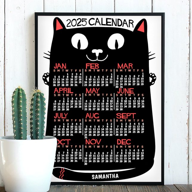 2025 Års Månadskalender Mid-Century Svart Katt Poster (Skapare uppladdad)