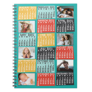 2025 års månadskalender Modern 6 fotokollage Anteckningsbok