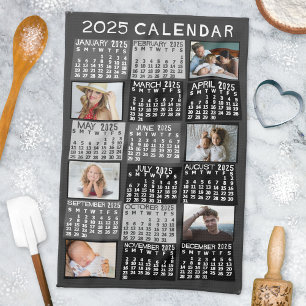 2025 års månadskalender Photo Collage Mod Black Kökshandduk