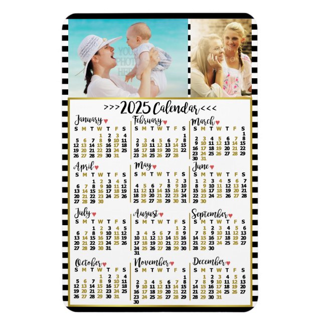 2025 års månadskalender Rand | Anpassningsbar Foto Magnet (Vertikal)