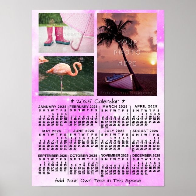 2025 års månadskalender Rosa vattenfärg 3 foto Poster (Framsidan)