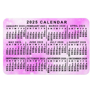 2025 års månadskalender - Rosa - vattenfärgsstjärn Magnet