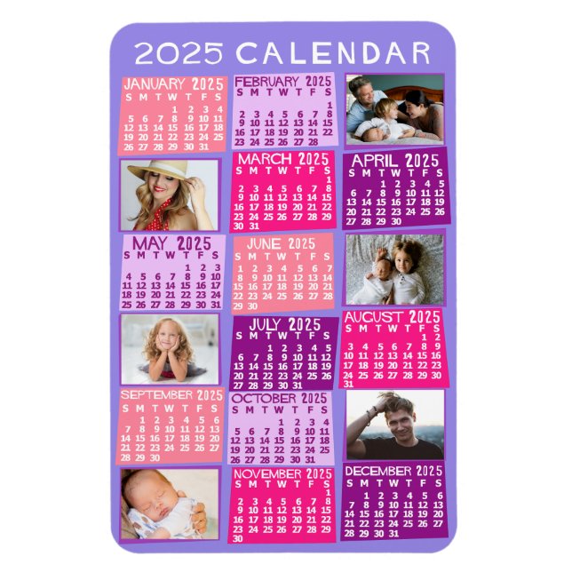 2025 Års Månadskalender Söt Mod Foto Collage Magnet (Vertikal)