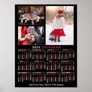 2025 Års Månadskalender Svart Anpassad 3 Bilder Poster