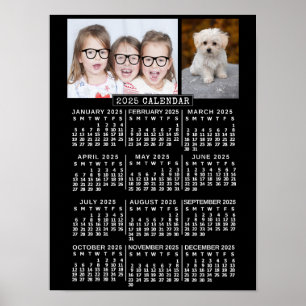 2025 års månadskalender svart Anpassningsbar Fot Poster