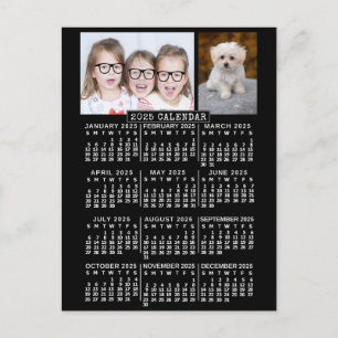 2025 års månadskalender svart Fotomall Vykort
