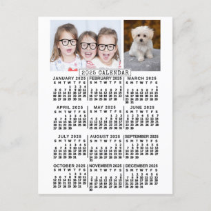 2025 års månadskalender - vit Fotomall Vykort