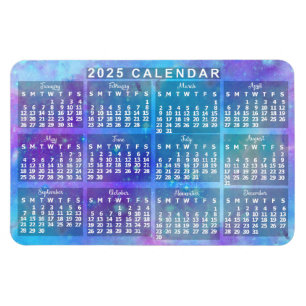 2025 års månatliga kalender - blå vattenfärgsstjär magnet