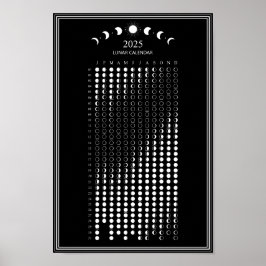 2025 års minimala kalender i Måne Phase Lunar Cycl Poster