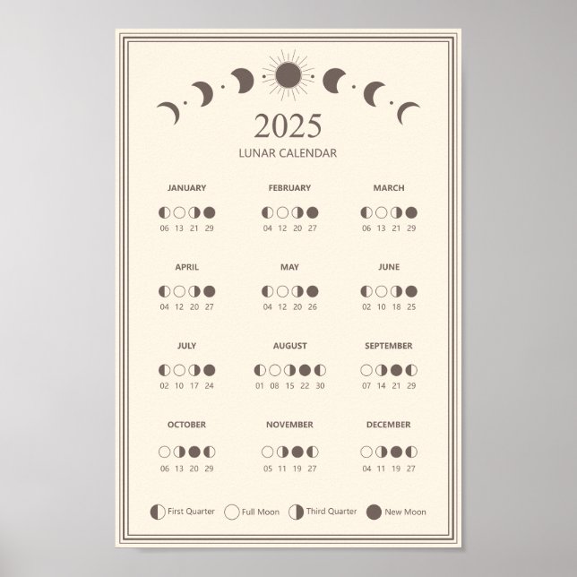 2025 års minimala kalender i Måne Phase Lunar Cycl Poster (Framsidan)
