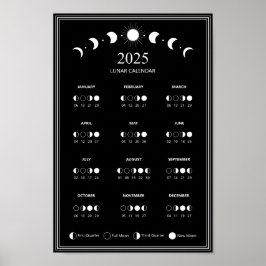 2025 års minimala kalender i Måne Phase Lunar Cycl Poster