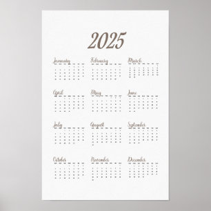 2025 års minimalistiska väggkalender Poster Beige 