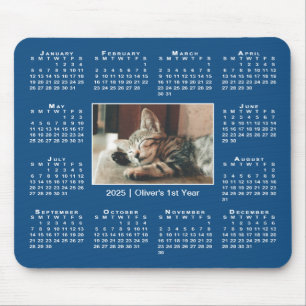 2025 års moderna kalender Ditt foto Namn på Blue Musmatta