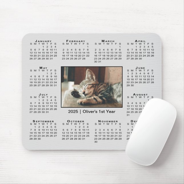 2025 års moderna kalender Ditt foto Namn på Grått Musmatta (Med mus)