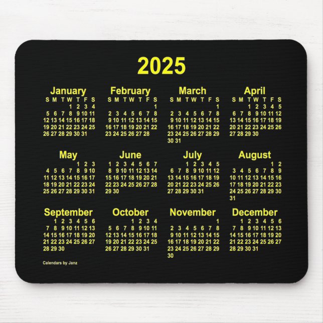 2025 års Neon Gult Calendar från Janz Musmatta (Framsidan)