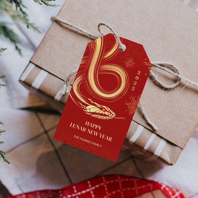 2025 års nyår för ormårsjubileum - Röda kinesiska Presentetikett (2025 Snake Year Red Chinese New Year Gift Tags)