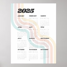 2025 års Retro-väggkalender - 18 x 24-tums Poster