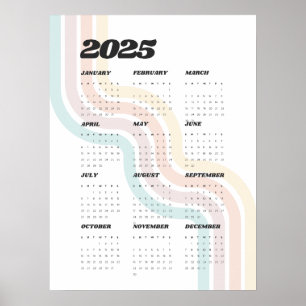 2025 års Retro-väggkalender - 18 x 24-tums Poster