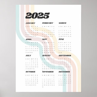 2025 års Retro-väggkalender - 18 x 24-tums Poster