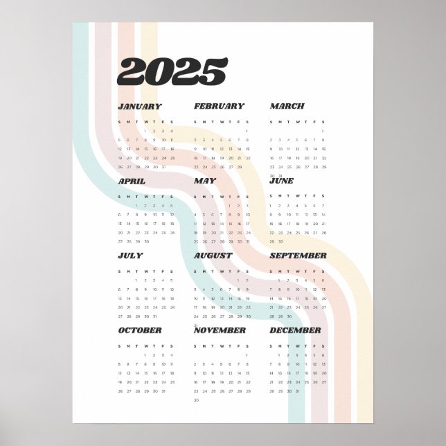 2025 års Retro-väggkalender - 18 x 24-tums Poster (Framsidan)
