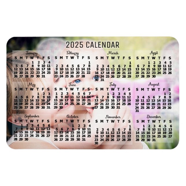 2025 års svartmålskalender - svart foto för Anpass Magnet (Horisontell)