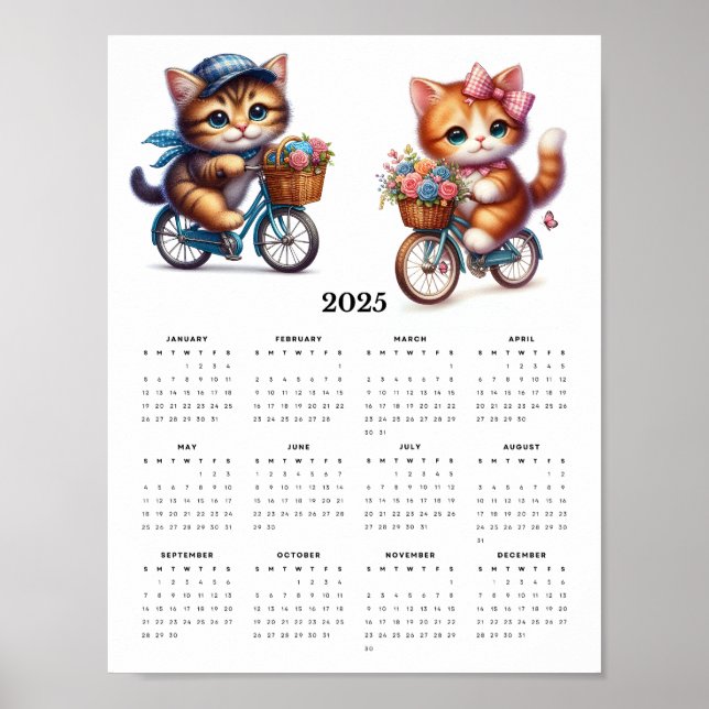 2025 års väggkalender för 2025-katter poster (Framsidan)