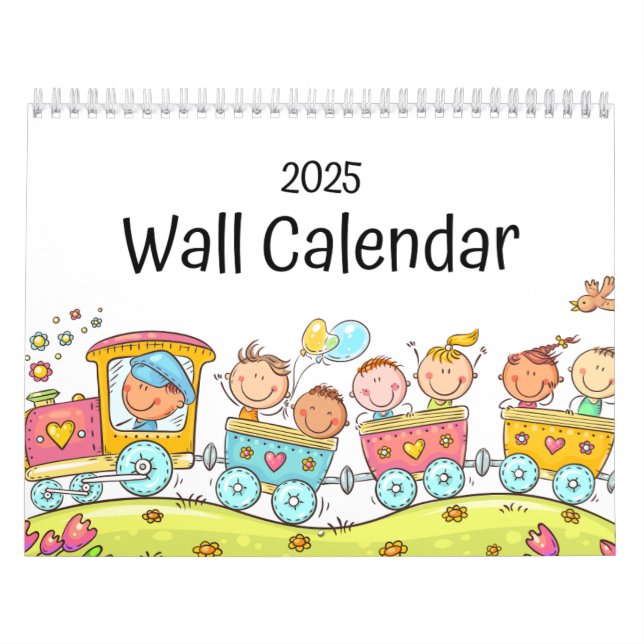 2025 års väggkalender för ljusa färgstarka barn kalender (Omslag)