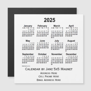 2025 års vita affärskalender från Janz 5x5 Magnet