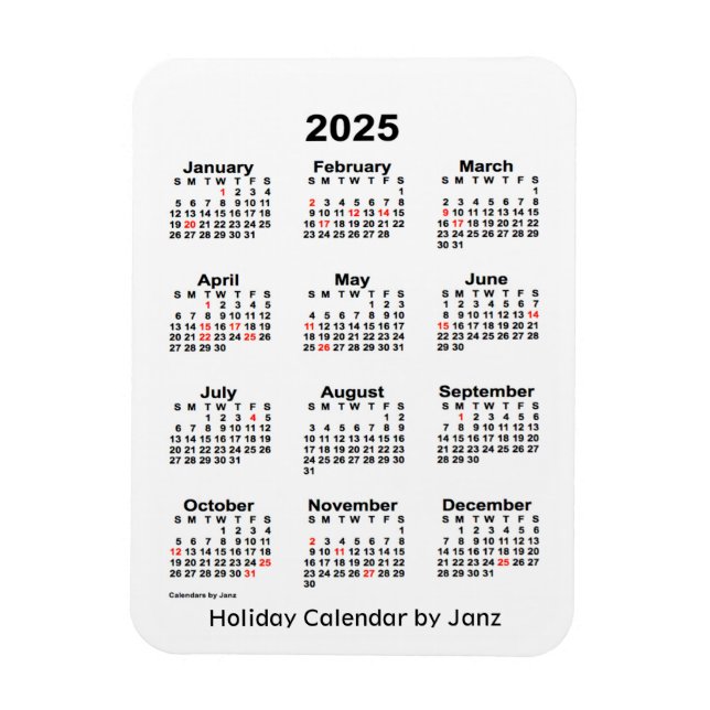 2025 års vita Helgdag från Janz Magnet (Vertikal)