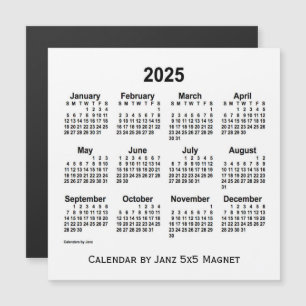 2025 års vita kalender från Janz 5x5 Magnet