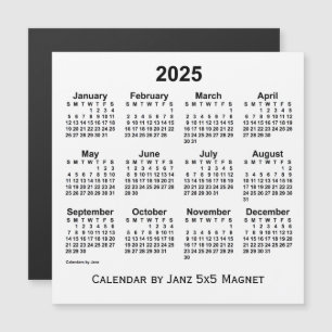 2025 års vita kalender från Janz 5x5 Magnet