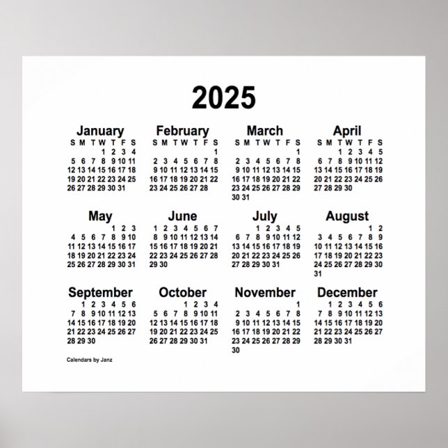 2025 års vita kalender från Janz Print Poster (Framsidan)