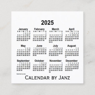 2025 års vita kalender från Janz Square-Affärsk Fyrkantigt Visitkort