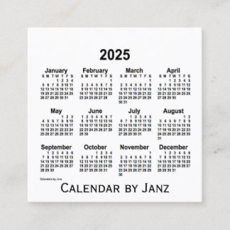 2025 års vita kalender från Janz Square-Affärskort Fyrkantigt Visitkort