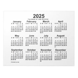 2025 års vitkalender från Janz 11 x 8,5 Anteckning Anteckningsblock