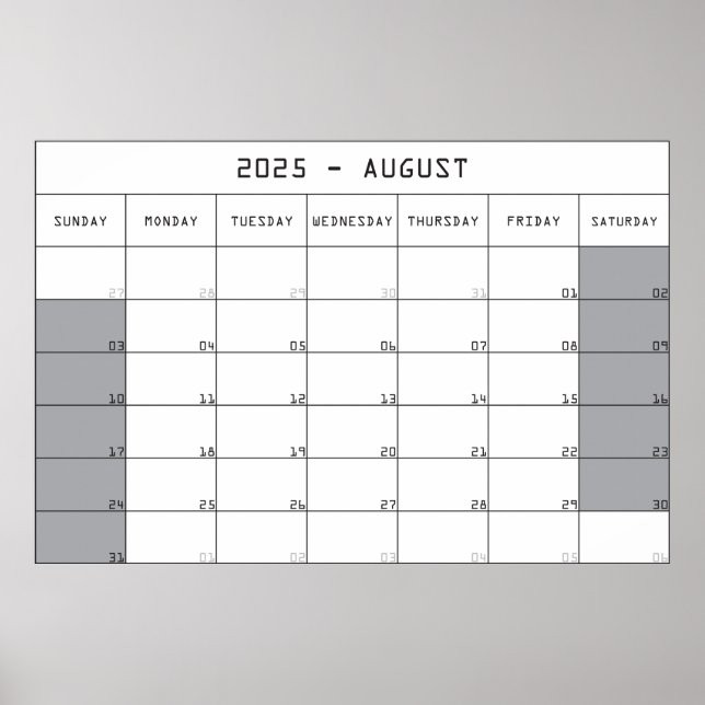 2025 augusti planer kalender stor anteckningar utr poster (Framsidan)