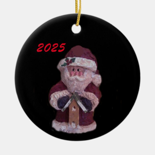2025 BIRDHOUSE SANTA CHRISTMAS JULGRANSPRYDNAD KERAMIK (Framsidan)