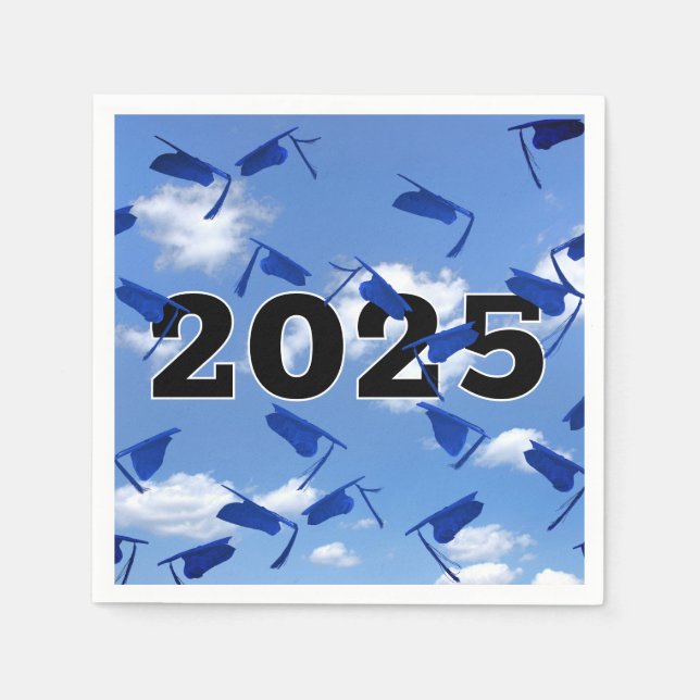 2025 Blå Studentmössor i Himmel Pappersservett (Framsidan)