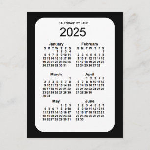 2025 Black 6 Month Mini Calendar från Janz Vykort